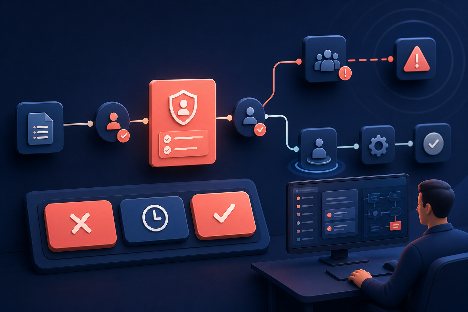 Approval flow cover with action review, escalation states, and operator checkpoints