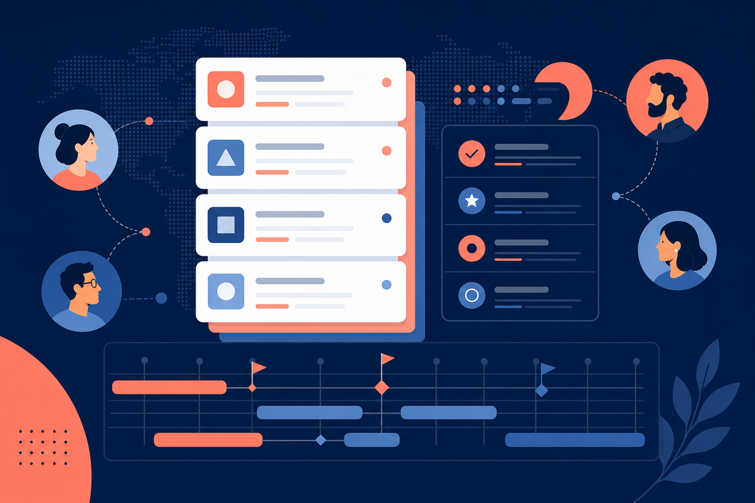 Editorial cover showing an async team briefing layout with notes, highlights, and update panels