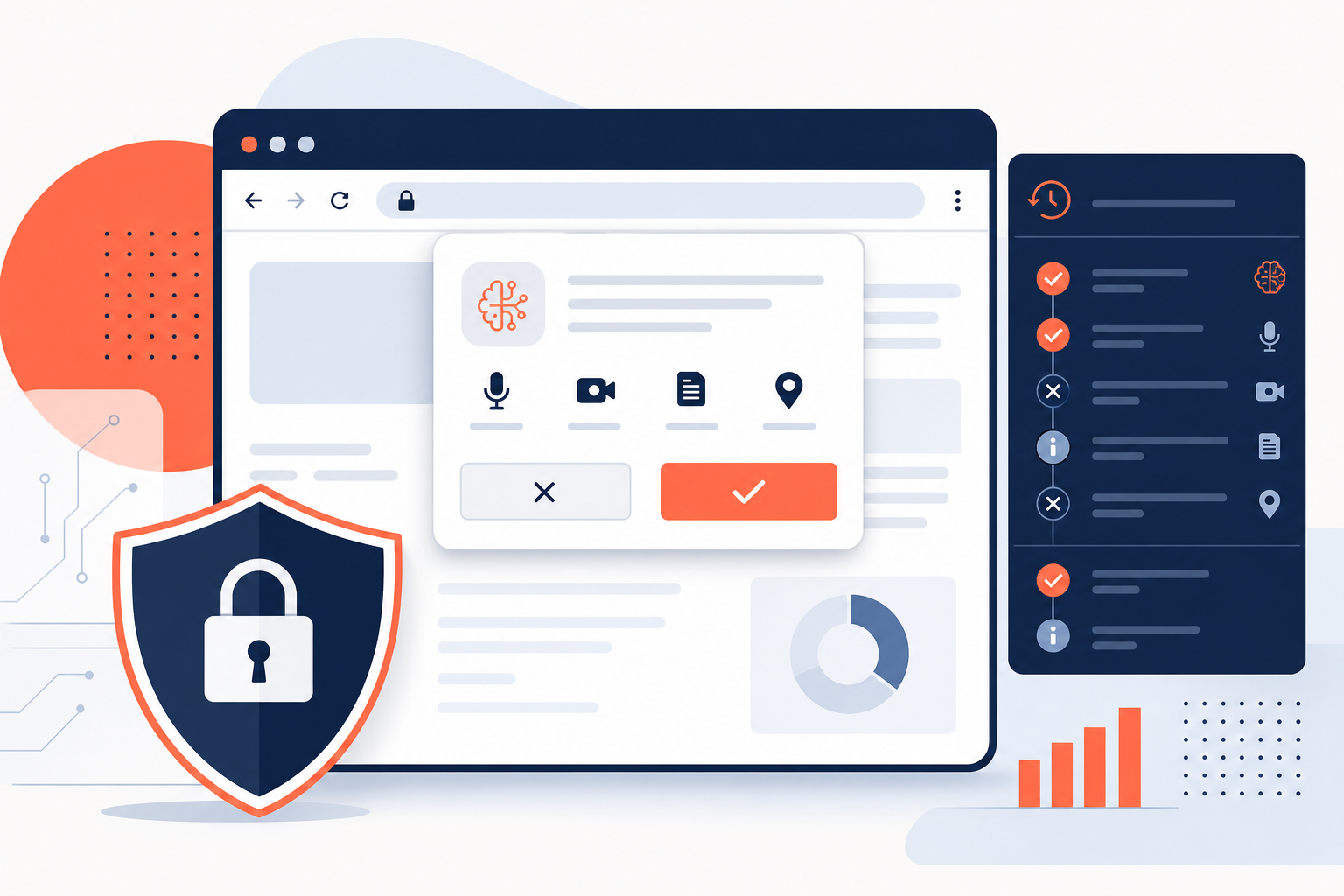 Browser automation cover with permission prompts, audit history, and action review panels