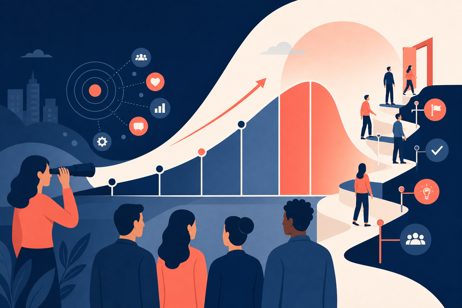 Change management cover with staged rollout plans, onboarding paths, and feedback loops