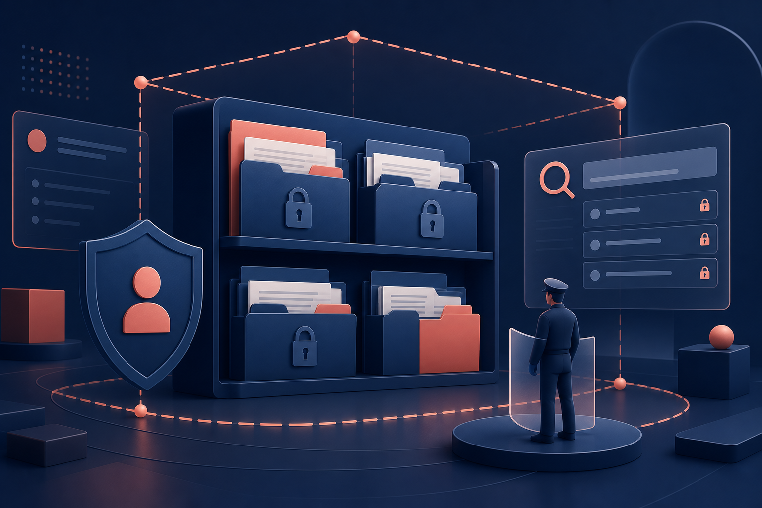 Knowledge access cover with document permissions, scope boundaries, and guarded search panels