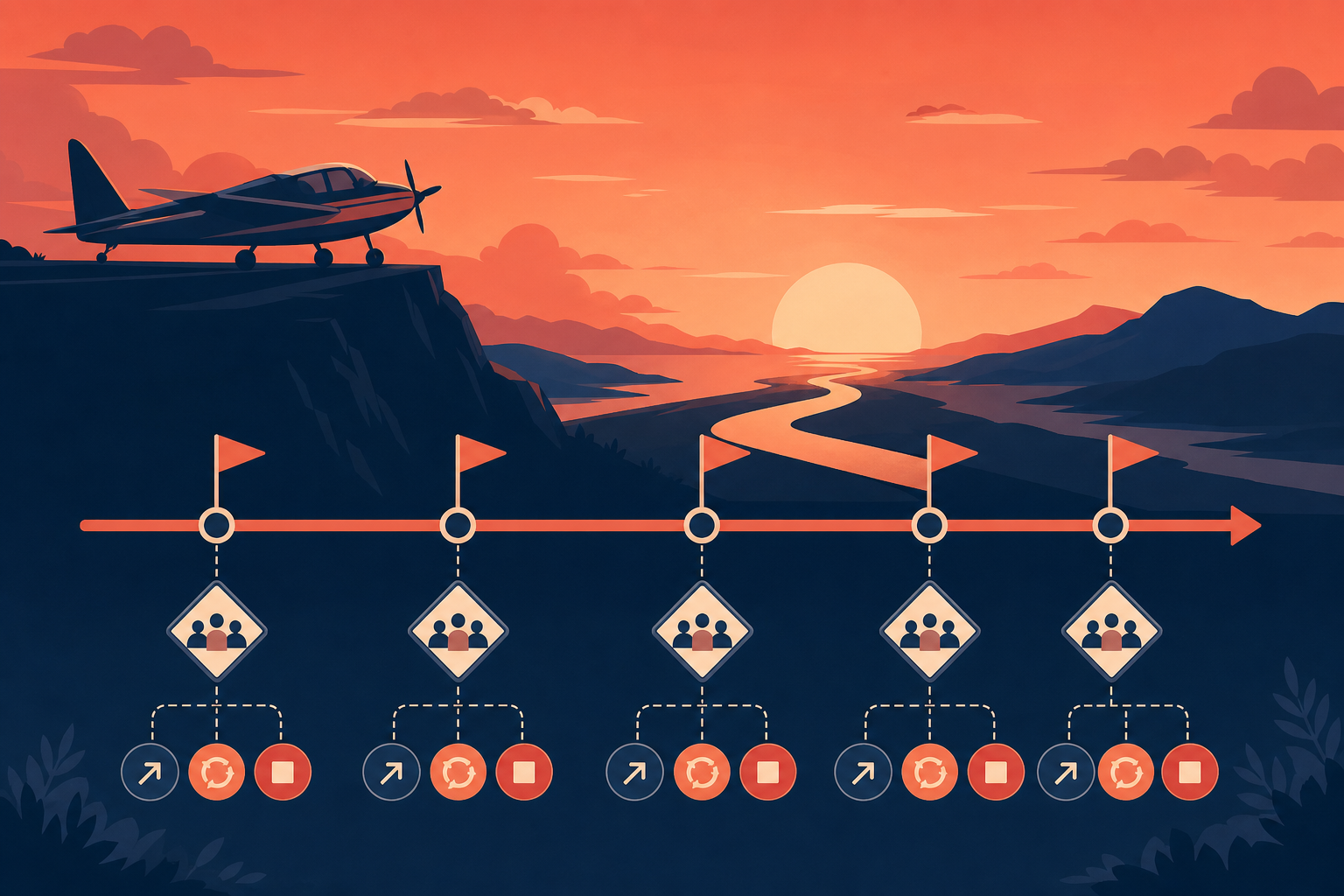 Pilot governance cover with trial timeline, review gates, and success criteria panels