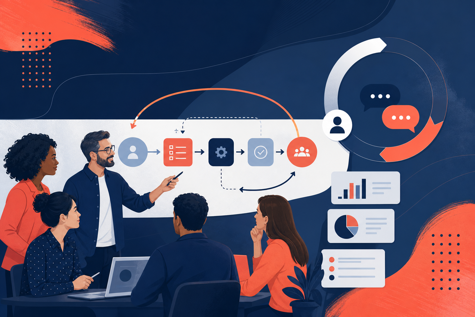 Adoption champion cover with onboarding notes, workflow examples, and feedback loops